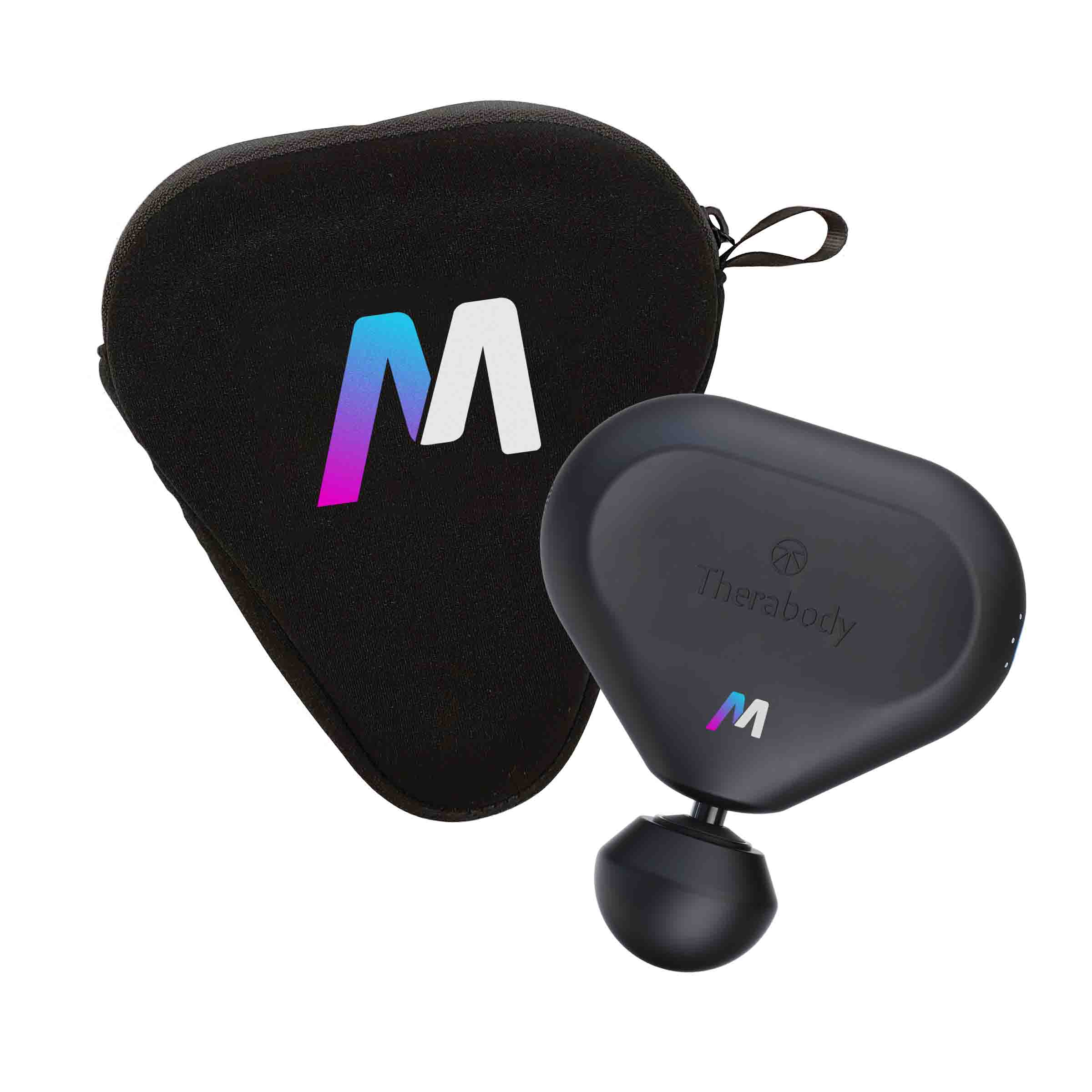 Therabody Theragun Mini Black - Personalizable con impresión a todo color, una impresión térmica a todo color en su Soft Case y una faja.